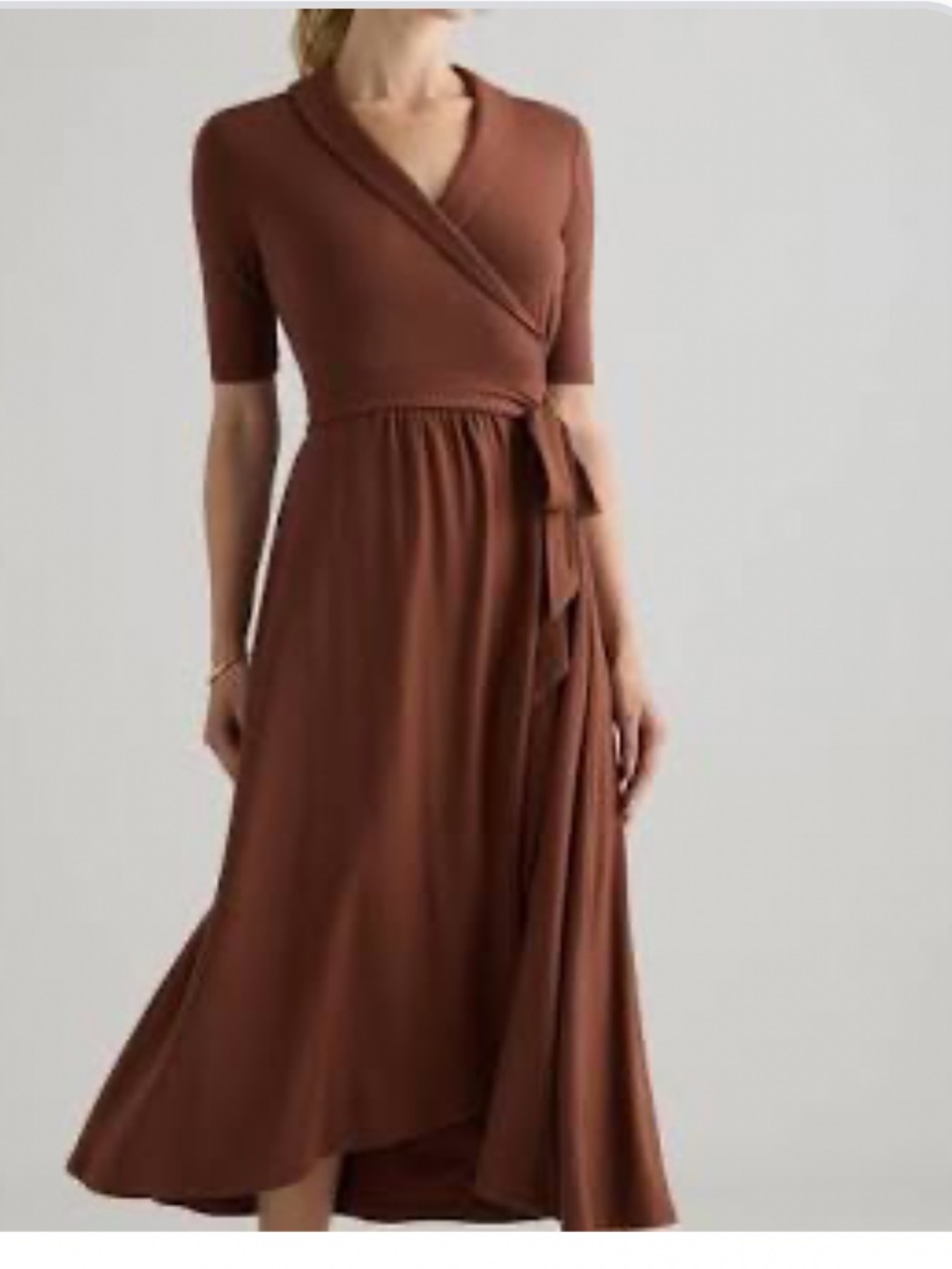 Quince (NWT) Brown Jersey Wrap Midi Dress in Size S